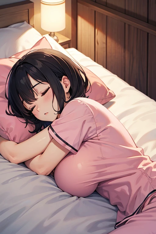 1. Beautiful girl in a pink polo shirt, short hair, Small breasts,Black Hair, No underwear, Hospital Beautiful Cute High Quality Short Sleeves Sleeping in Bed Sleeping Naked