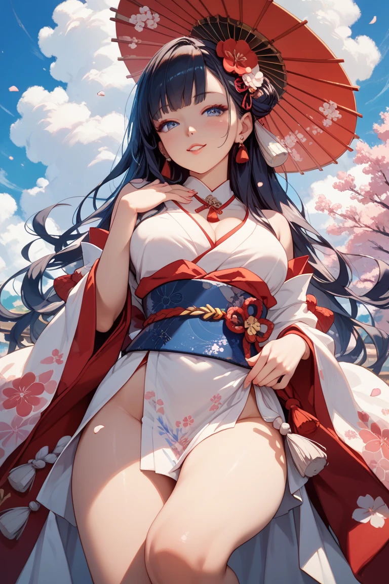 (masterpiece, best quality:1.2),Ukiyo-e style,The Great Wave off Kanagawa,flowers, birds, fish and insects,tree,animal,(masseter membrane、top quality、Ukiyo-e style、mystery、Exquisite and beautiful、official art、Sharaku:1.2)、(1 girl in:1.3)、(Fractal art:1.3)、cowboy shooting、White skin、clear fingers,beautiful fingers(beautiful brunette、kimono:1.2)、Set against the backdrop of traditional Japanese performing arts、rich and colorful、(reel、Belongs to Japanese style:1.2)、glowing skin、spread your legs,Camel toe showing thigh!!!、