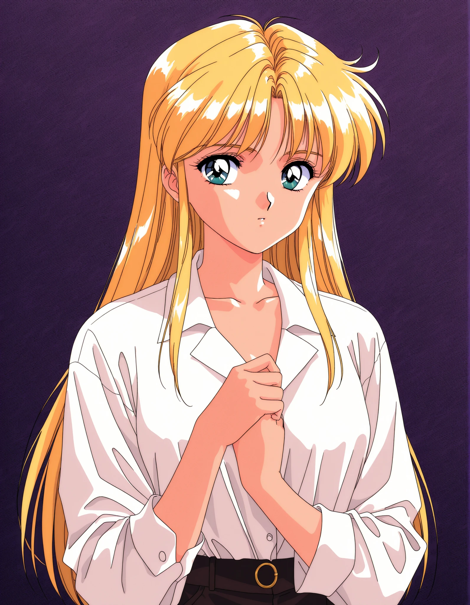 General,highres, ultra-detailed,very aesthetic,best quality ,best hands, BREAK rika, blonde top model, 1990s (style), retro artstyle, game cg Style