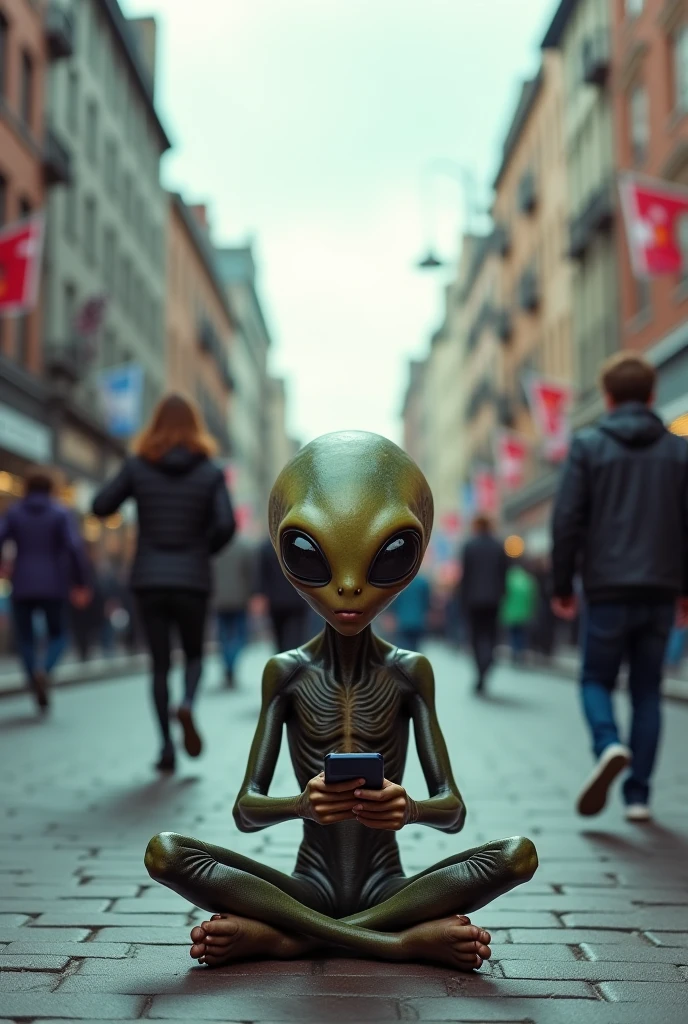 Alien man pooping in a gold toilet on the street in Dubai
