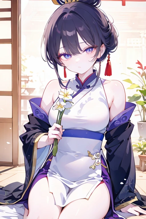 (shylily/(Twich/):1.5),(masterpiece:1.2),(best quality:1.2),, (1girl:1.3),top-quality, Ink painting style, Fresh and elegant, Clear lake, orthofacial,The cherry blossoms set as the sun sets Black cheongsam gold pattern girl, Ride the flower wind to blow your head, A forest dotted with green leaves, Birds sing happily, A poetic scene