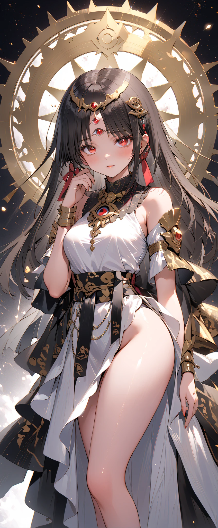 (masutepiece:1.2, Best Quality), (Best Illumination, extremely delicate and beautiful), [(1 girl in:1.5),(choco skin:1.5), smile, sparkling navy blue eyes, (black hair:1.5) , small stature,slender beauty,Extremely colorful, Ancient Egyptian mummy beauty, Beautiful woman wrapped in bandages, Bandages all over the body, Full body],(Pale white background:1.5),
