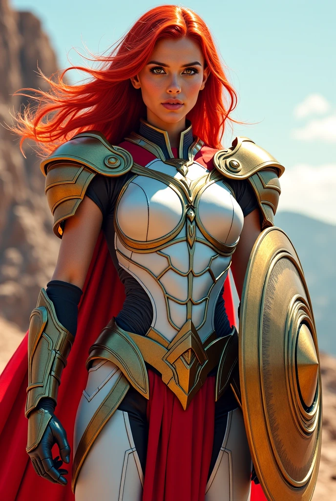 A feminine knight [[ <'EM_1'> <'EM_2'> | <'EM_3'> <'EM_4'> | <'EM_5'> <'EM_6'> ] : 0.1] of the order wearing a full armor set, sparkling eyes, short messy hair, gigantic breasts, cleavage, short red scarf, golden hour, red sky at sunset, dynamic pose, [romantic fantasy in the style of Karol Bak : RAW photo : 0.5]