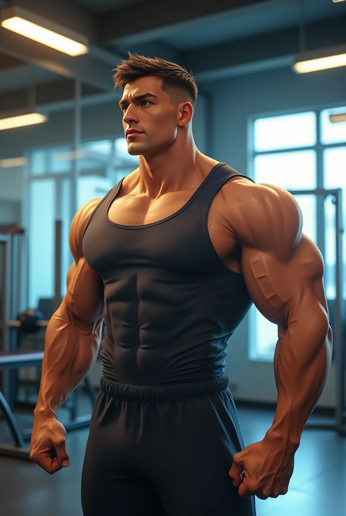 Un primer plano de un hombre con pantalones de cuero posando para una foto, hirasto y musculoso, hombres musculosos, Huge shiny muscles, fuerte e imponente, massive muscles, Muy hermoso. big muscles, huge muscles, musculoso, big muscles, Fuertes rasgos masculinos, carnoso, big muscles, big muscle, muy musculoso, gigachad musculoso