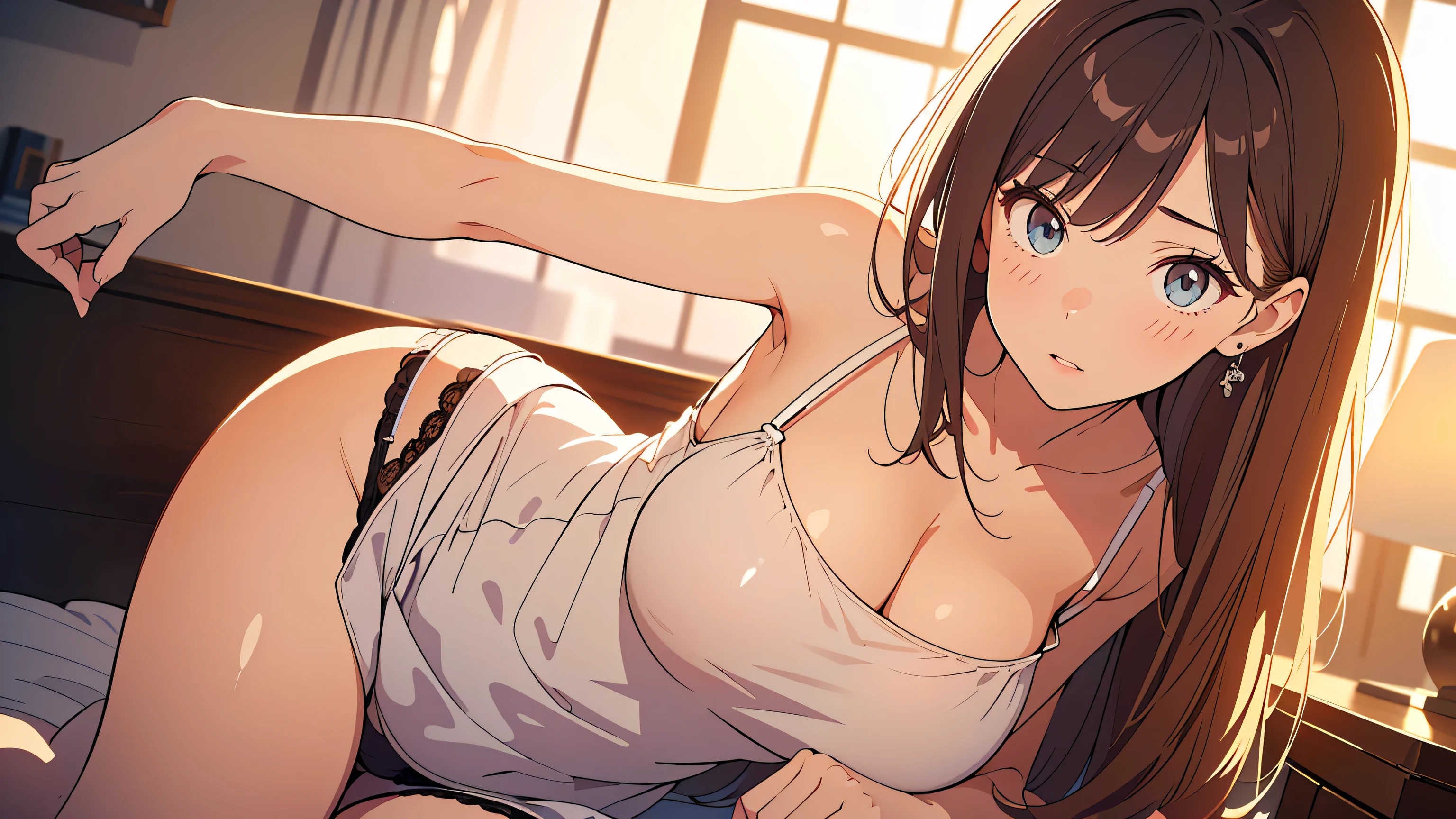 SFW,(8k, RAW photo, best quality, masterpiece, soft cinematic lighting, soft color:1.6),(ideal ratio body proportions:1.8),(from behind:1.6),(looking back at camera:1.5),(sitting:1.2),(spread legs:1.5),(beautiful eyes focus:1.8), (realistic), (dilapidated japanese old house background:1.6), (solo, mature woman,20years old,super beautiful face,super detaild beautiful brown eyes :1.8), (detaild sheer white Slip Dress:1.6),(coverd nipples:0.5),(embarrassed,red Cheeks:1.25),long hair, {{slicked back hair}}, white blonde color hair, clean skin, (smaller butt:0.5),(coverd nipple:0.9),(sagging huge long wide heavy breasts:1.5),(under boob:1.6), ( Perfect body skinny beauty: 1.5),(open mouth:1.1),(temptation pose:1.8),(heavy breathing:1.5),(covered by a man's shadow:1.6),