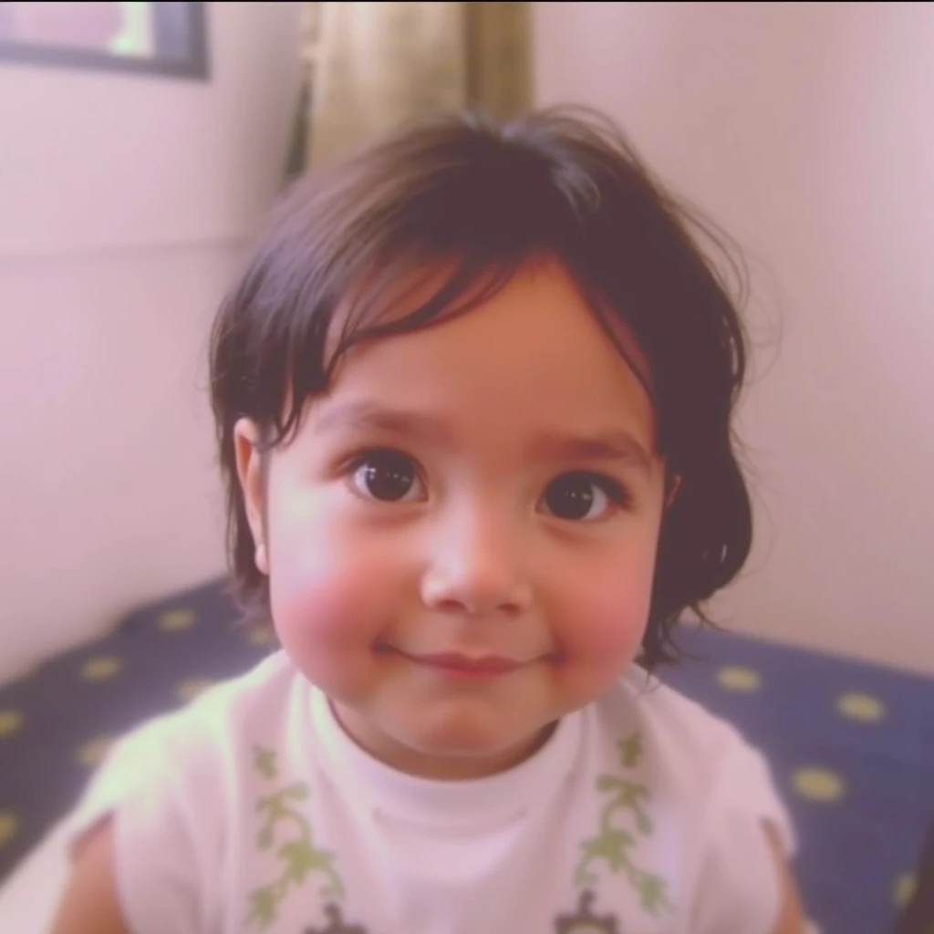 there is a little girl sitting at a table with a piece of cake, 2 anos, Indian girl with brown skin, Violeta Myers, Menina africana de pele clara, lindo bonito, bonito bonito, cabelos pretos e olhos grandes, Ela tem pele marrom oliva, young child, menina bonita, Taliyah Jovem, belos olhos enormes, 🤤 retrato da menina, cara bonita --auto