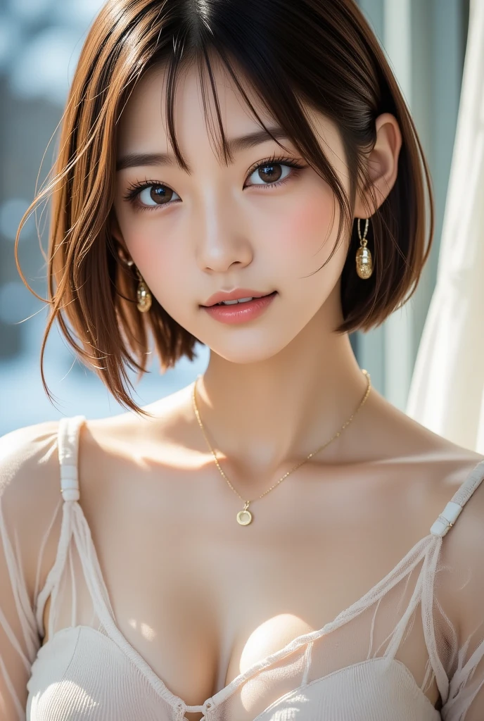 (Supermodel body type:1.10),(((Super perfect plump busty star piece),(Highest quality),(Great quality),(Highly detailed lips),(Highly detailed eyes),(Highly detailed skin),(Perfect Anatomy),(16k portrait),(Ultra detailed face),(Realistic students),(Ultra-fine hair fibers),(Cleavage),(Perfect big ass),(Perfect Skin),(High resolution),(shape),(Realistic),(Extremely detailed CG),(Official Art),(Production art),(novel shape),(By famous artists),(Caustics),(Fabric Shading),(Highly detailed skin),(Cinema Lighting),(Dynamic Lighting)),Asian,1 person,Light on the face,1,((A very kind smile)),(Short Hairstyles),(Clothing Aid Costume:1.1),Big NSFW,(Roll up your skirt:1.4),(White panties are visible:1.4),(Frowning:1.2), (anger:1.2),Contempt,Contempt,(dislike:1.3),Looking down,elegant,Active Angle,(Dynamic pose),Field,From below,Sit kneeling on a desk,Spread your legs,(The most gorgeous necklace in the world),(The most gorgeous earrings in the world),(Spread:1.3)