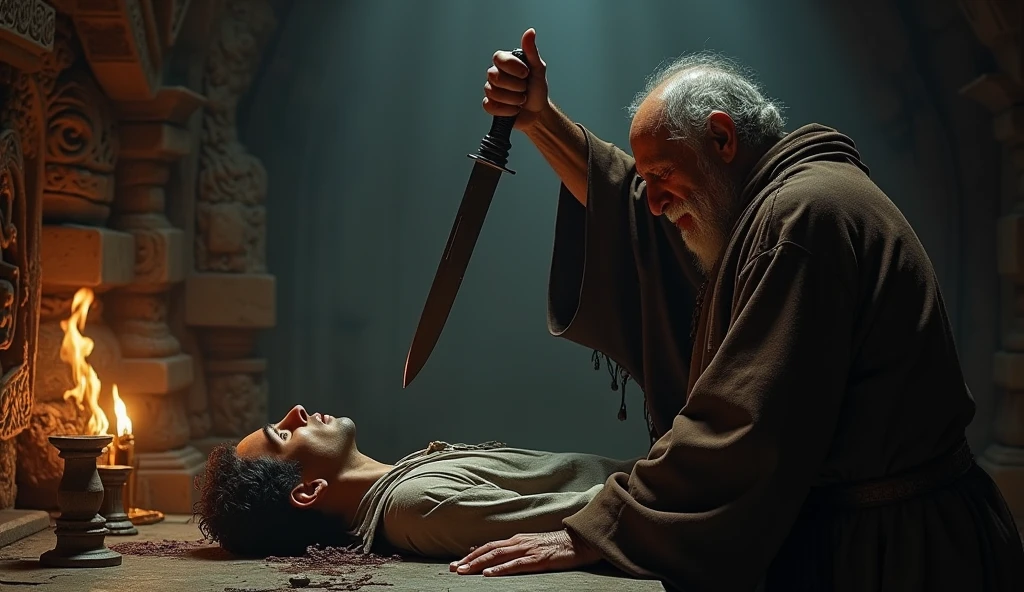 jacob cutting isaacs throat offering his son to god execution black white photography