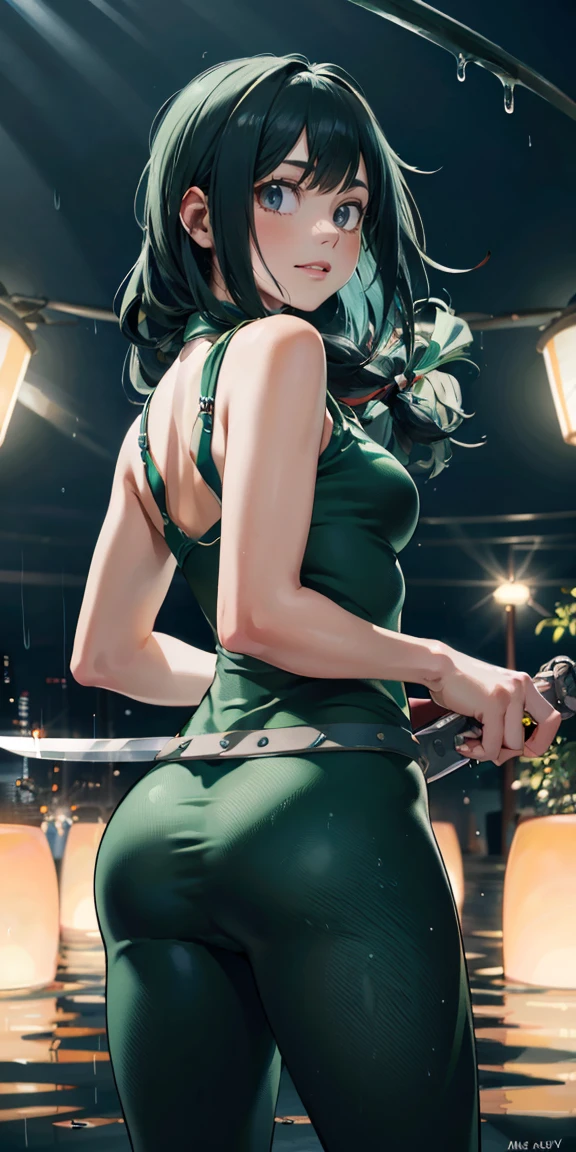 (perfect hands), ((detailed fingers)), ((well-defined eyes)),((ultra-high resolution)), ((perfect feet)), ((sharp outlines)), ((high resolution)), ((Clear face)), ((well-defined nose)), ((well-defined arms)). (masterpiece), best quality, expressive eyes, (perfect face:1.6), (perfect eyes:1.5), (perfect hands:1.4), (detailed fingers:1.4). (from front:1.4), (1 girl, solo:1.5). (world of Jujutsu kaisen, high school classroom:1.7), (sitting on desktop:1.5), (young woman, Mai Zenin:1.7), (Dark Green hair, very short, straight:1.5), (pale face, slim, brown eyes:1.6), (short black dress, sleeveless:1.6), (indifferent expression:1.5), (tall and fit:1.8), (pale skin:1.5), (full breasts, covered nipples outline:1.7), (gun in one hand:1.8), (wide hips:1.6), (upskirt:1.8), (Black thong:1.7), (brown sneakers:1.6). (soft tones, clean lines, 8k, uhd, perfect illustration).(best quality, highly detailed, HDR, ultra-detailed, soft cinematic light, photolab, elegant, sharp focus, insane details)