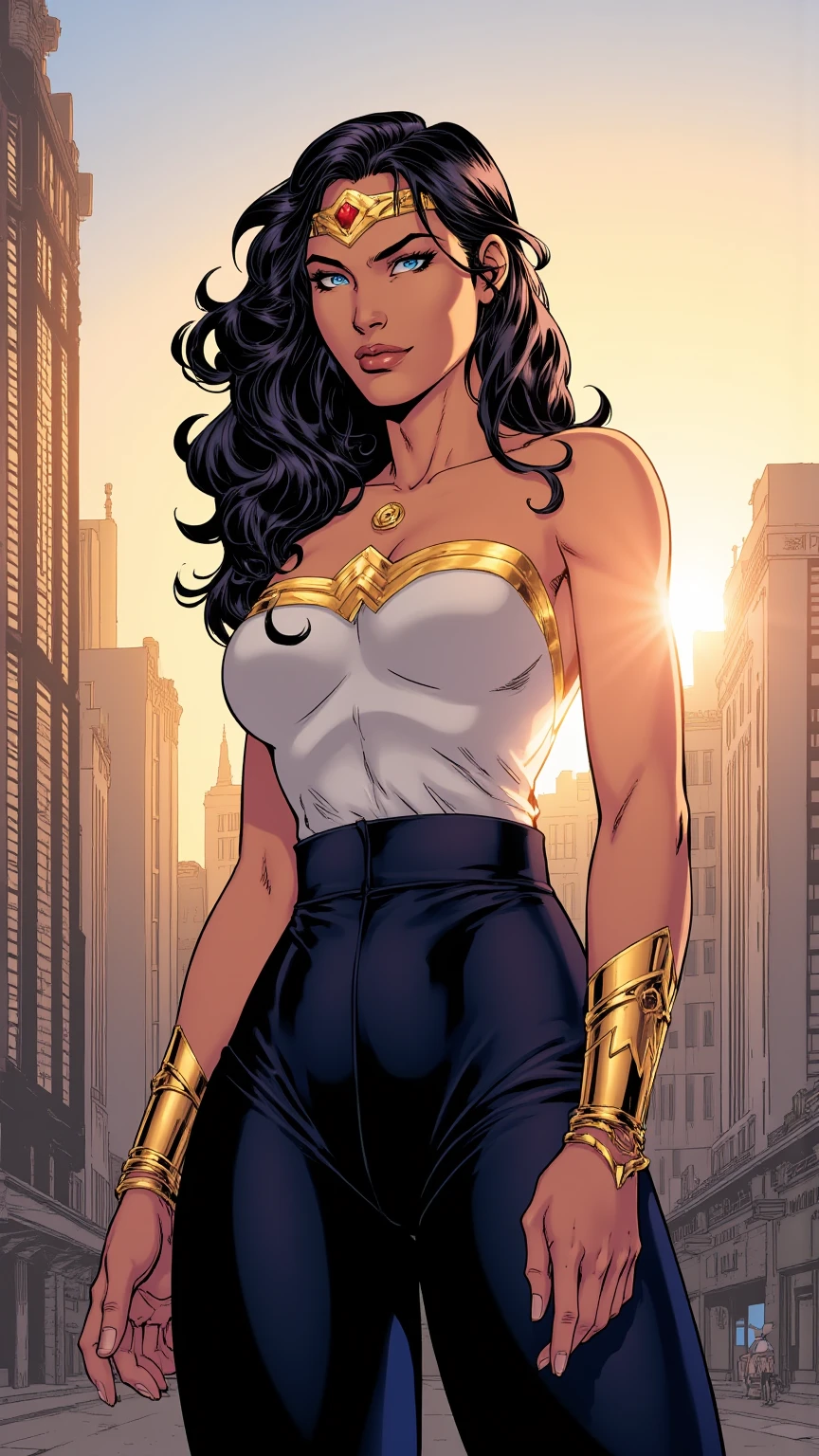 A beautiful woman with long shiny black hair, choppy bangs, a delicate face, a cold proud gaze, a fit figure, a fantasy-style high-necked leather breastplate top, sleeveless, exposes her waist, a bracelet adorns her wrist, tight-fitting leather pants, her right hand holds a longsword with a blue scabbard, she lounges casually sitting on a sofa, this character embodies a finely crafted fantasy-style bounty hunter in anime style, exquisite and mature manga art style, (Alexandra Daddario:1.2), high definition, best quality, highres, ultra-detailed, ultra-fine painting, extremely delicate, professional, anatomically correct, symmetrical face, extremely detailed eyes and face, high quality eyes, creativity, RAW photo, UHD, 32k, Natural light, cinematic lighting, masterpiece-anatomy-perfect, masterpiece:1.5