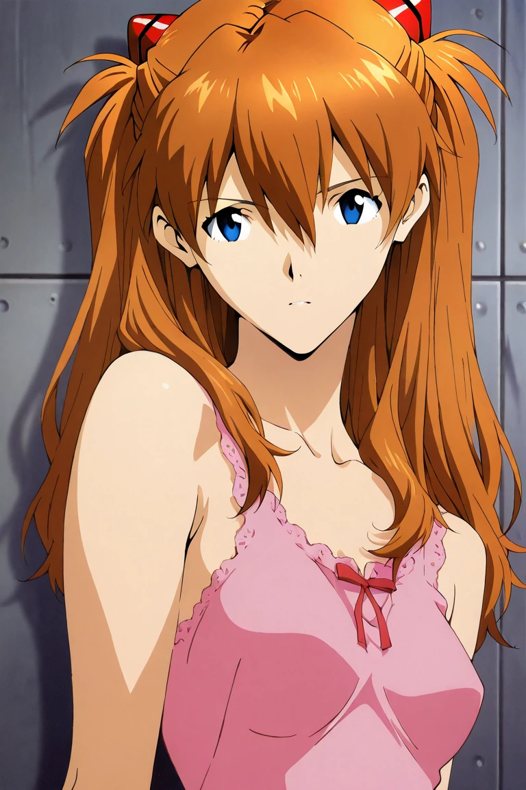 1girl, Anime girl with long hair, anime moe art style, Anime visuals of cute girls, Anime Best Girl, itsuki nakano fanart, pretty anime girl, Smooth Anime CG Art, Seductive Anime Girl, charming anime girls, Cute anime girl, Shining eyes, big boobs, red hair, blue eyes, (portrait), esthetic 90s style, gray tank top, panties, thick thighs