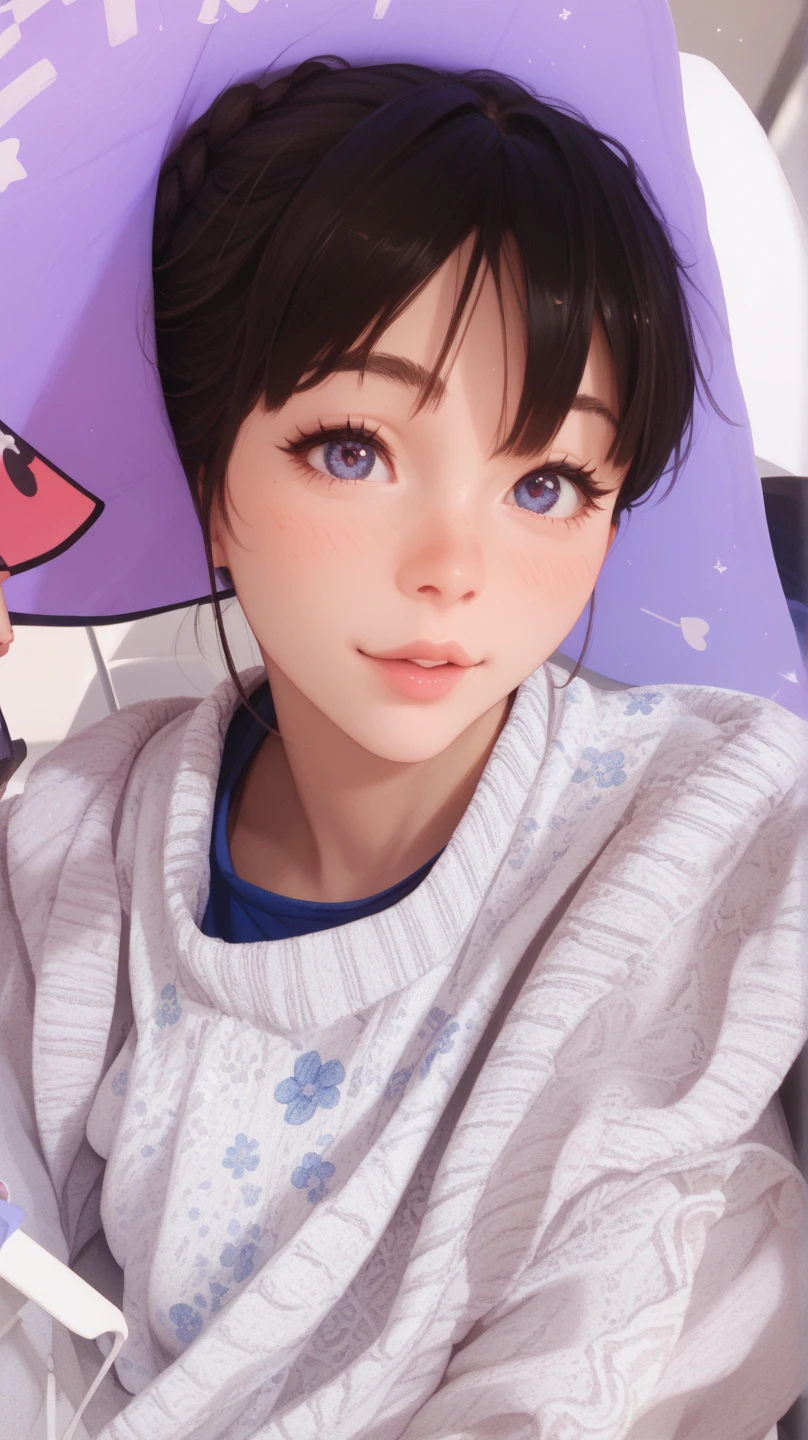 1girl,a pink top and blue jacket with a hoodie, moe artstyle,visual of a cute girl,4k, realistis,