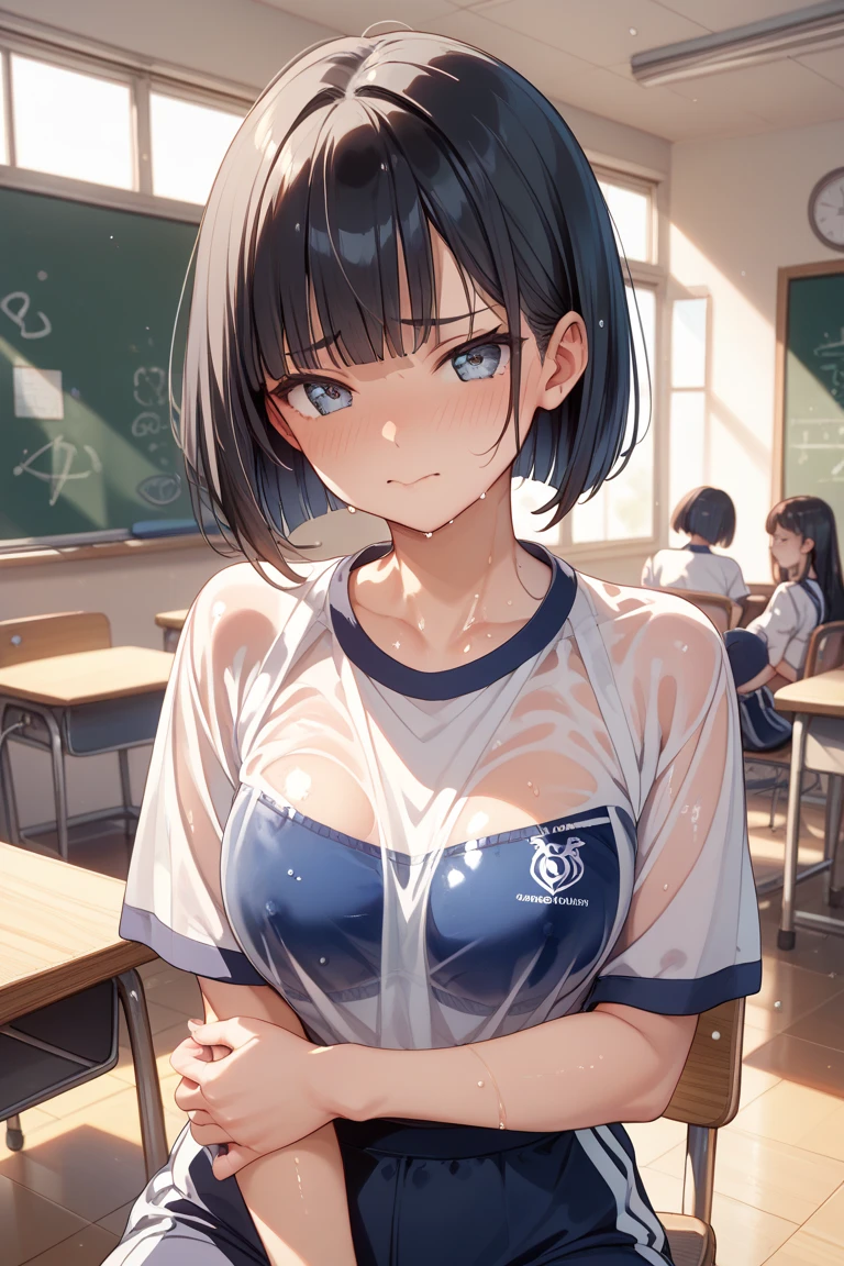 nsfw,Highest quality、In 8K、masterpiece、Hmph、超A high resolution、RAW Photos、(Photorealistic:1.3)、Natural soft light、(Depth of written boundary)、Slender、(whole body:1.2)、Detailed face and eyes、Realistic、Sharp pupils、Inside the warehouse、(Dynamic action poses)、Young face、Beautiful 17 year old girl、Glowing Skin、(Very Short Hair:1.5)、Beautiful black hair、Red Eye、(blush:0.7)、((Embarrassed face:1.2,Blushing:1.8))、Crying face:1.5、Sweat、(School Swimsuit:1.8)、(Thighs Thighs Thighs Thighs:0.8)、(Huge Breasts:1.7)、((Top view:1.4)))、(Erect nipples:1.4)、(Small nose、Small Nose)、((vagina、SEX:1.5、Strong man))、Attractive waist、(Overflowing Sex Fluids:1.5)、((bed、bedに横たわる:1.5、Lying on your back:1.4、Lie down:1.2))、(Put your chest close:1.1、 has accumulated between her breasts:1.2)、(((whole body:1.8)))、I want to see you from head to toe
