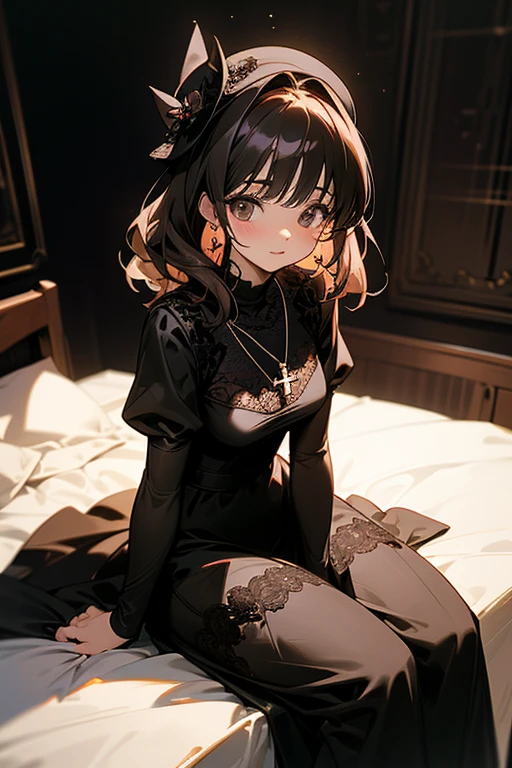 one girl tied up by another one,(bright lighting,romantic setting),dreamy background,bondage,dark hair, mesmerizing gaze, , soft skin, alluring beauty, artistic portrait, high-quality image, vibrant colors, long silk gown, in the bed, mosquito net,bondage