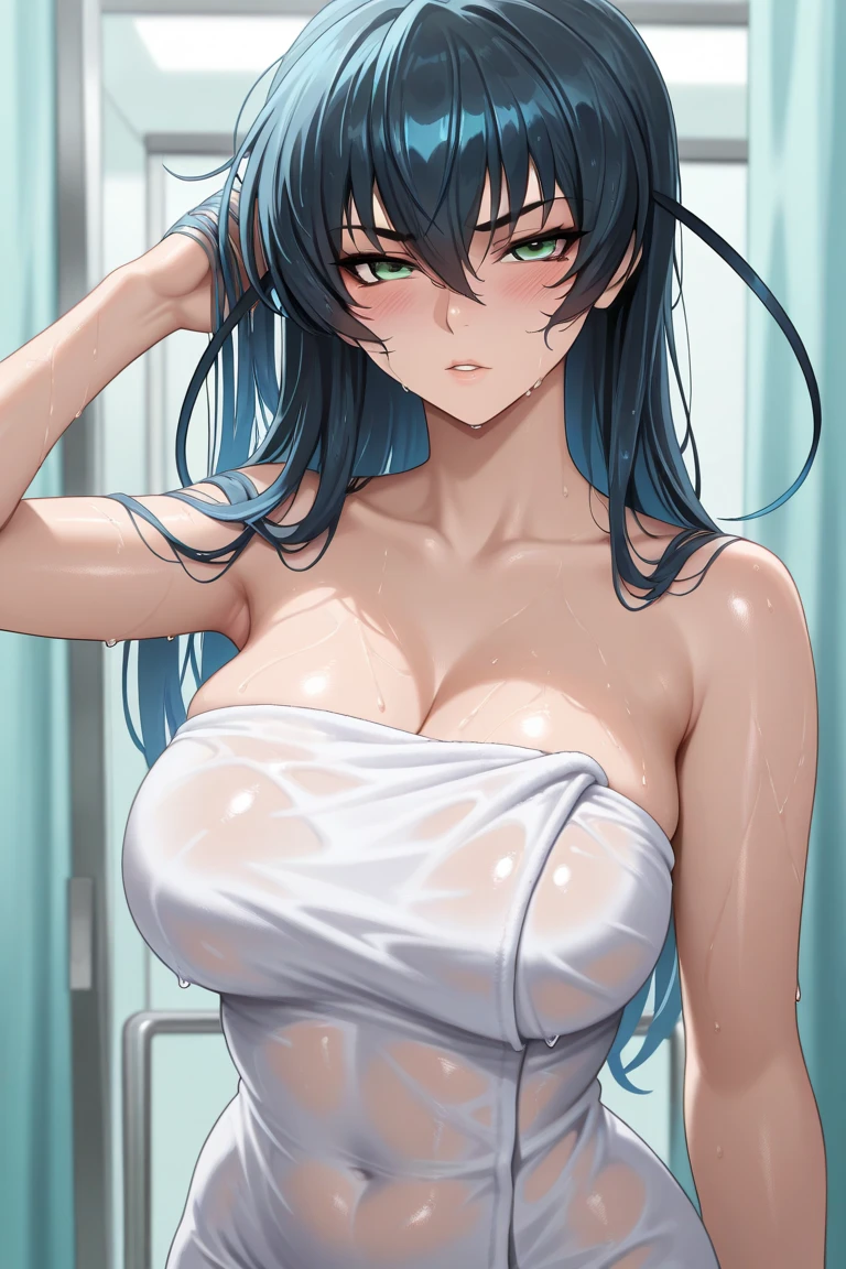 nude anime girl,black mix blue hair ,18+, no clothes, sweet, sad face, cry, sad,show breast, medium , wet, tits, nipples, horny, sexual, full HD,lying in the bath, shower, bathroom