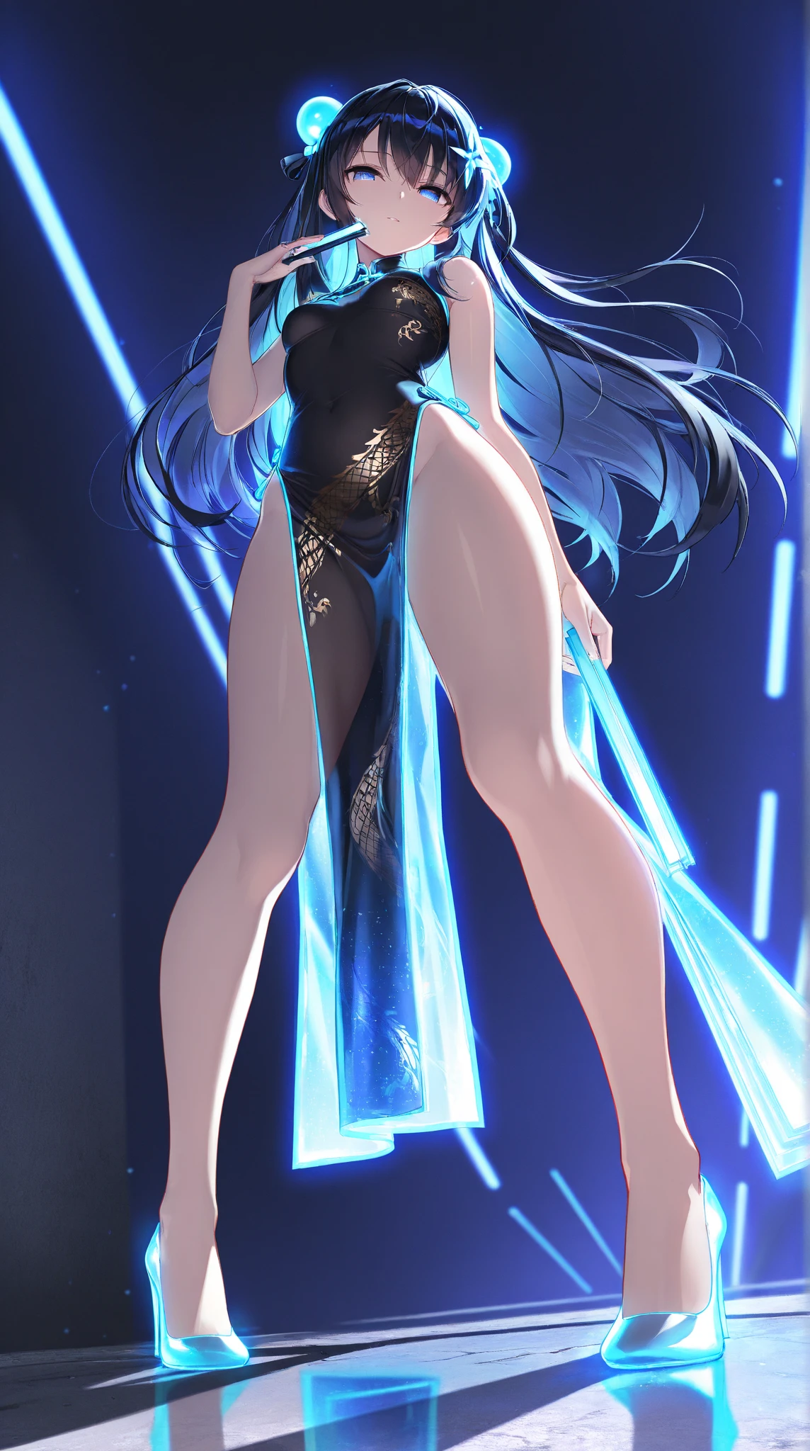 midsummer sunshine, midday sunshine, strong light, lens flare, full body standing, from behind, Beachside terrace, many flowers, (1 girl in a iridescent bikini turns around and waves with a smile.), silver long hair and purple inner color, yellow eyes, long eyelashes, shiny glossy iridescent clothes, shiny glossy latex gradient iridescent clothes, shiny reflective clothes, sandals, many flowers, glitter effects, 177013,