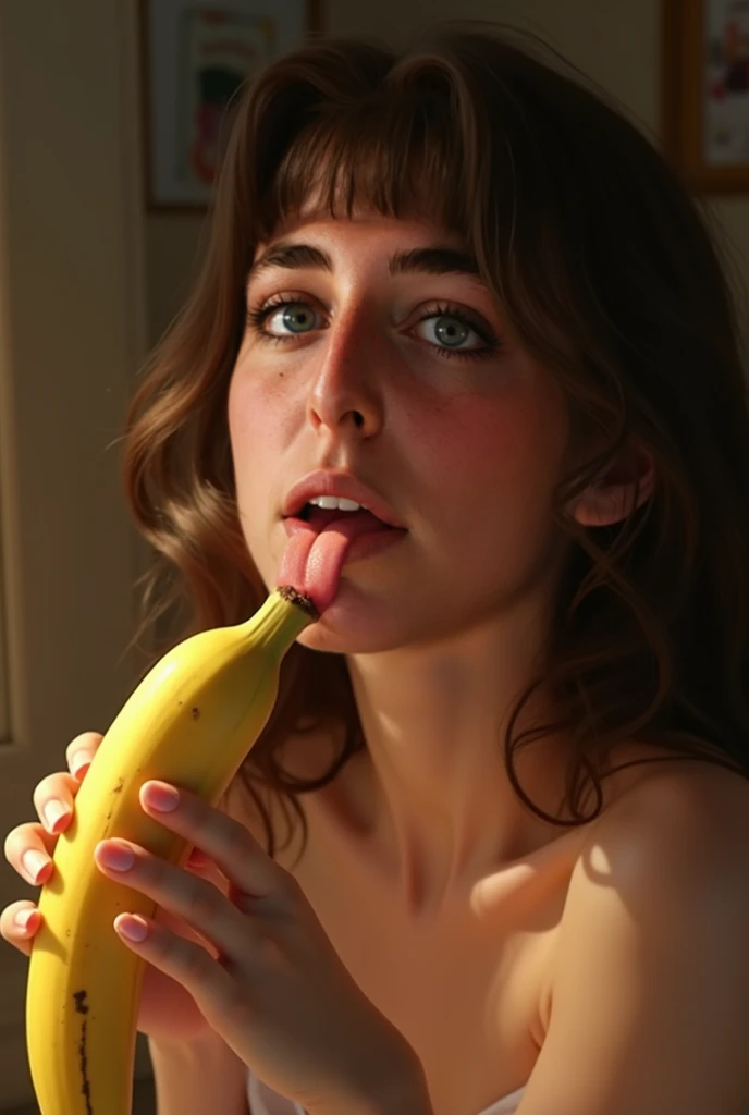 a 3d animation girl, jane porter from tarzan, titty fucking a penis, titty fuck, the penis is in between her breasts, penis being squeezed by breasts, lying her back, piercings, pain, agony, ager, rapidly smoking cigarettes, sucking very hard on cigarette, the cigarette ash is growing very long, the cigarette ash is very long, SMOKE IN MOUTH, lots of cigarette ash,