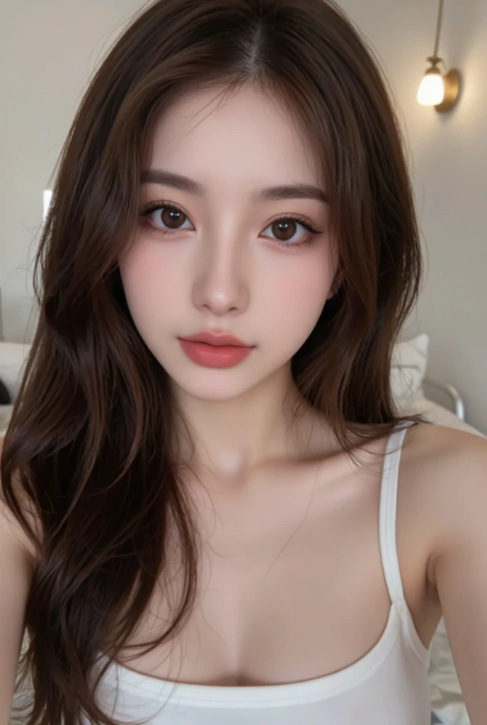(Best quality, 8k, 32k, Masterpiece, UHD:1.2),Photo of Pretty Japanese woman, 1girl, (medium-short dark brown hair), double eyelid, casual white dress, fashion model, luxury room, upper body, big breast, Tokyo, faint smile, mole under left eyes, mole in breasts, breast ((naked)), wearing random luxurious fashion, in a luxurious palace, randomly luxurious hairstyle, princess,