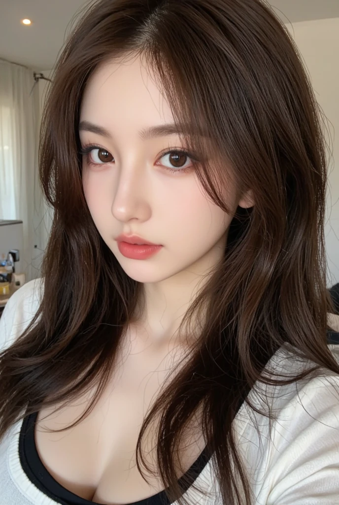 Beautiful woman with perfect body:1.4,Layered hairstyle,Cleavage highlights:1.2,Wet clothes:1.5,Highly detailed face and skin textures,Double eyelids,Skin Whitening,long wet hair