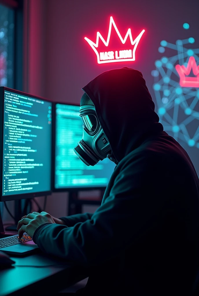 "An evil skull day trader sitting in front of several computers trading in the financial market on the mt5 platform, high quality image. Add the text to the image "Eder Santo Professional trader investments the terror in the financial market"