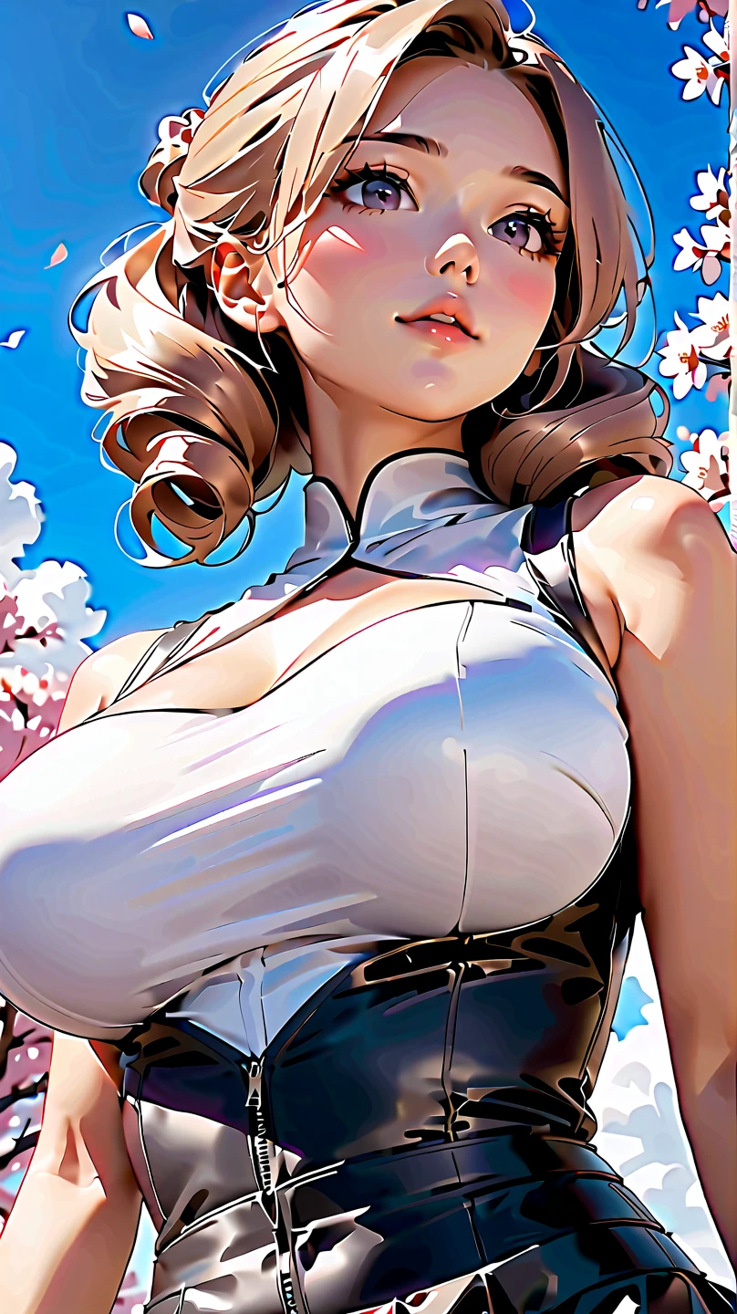 (high quality, 8K, 4K, High Contrast, masterpiece:1.2, 最high quality, Best aesthetics), ((1 female)), Chinese traditional clothing, Beautiful and detailed eyes and face, Elaborately crafted hair ornaments, Real Skin Glow, Beauty, shy, close, Upper Body, Clean background, Great work, A fantastical landscape set in China.Backlight,Stylish hairstyle,Glamorous Body,Nipple erection,Large areola,Saggy breasts,