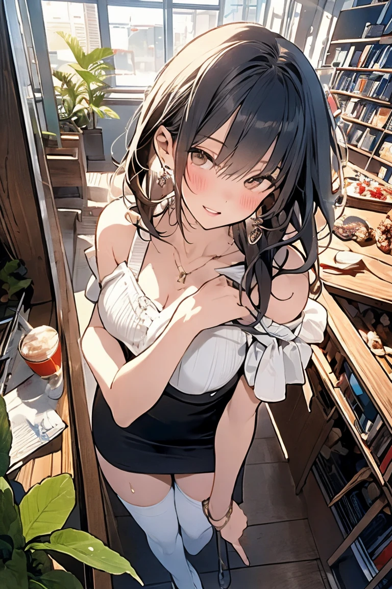 highest quality,masterpiece,Black Hair,School Cultural Festival,classroom,Sexy Costumes,Classmate,14 years old,looks fun