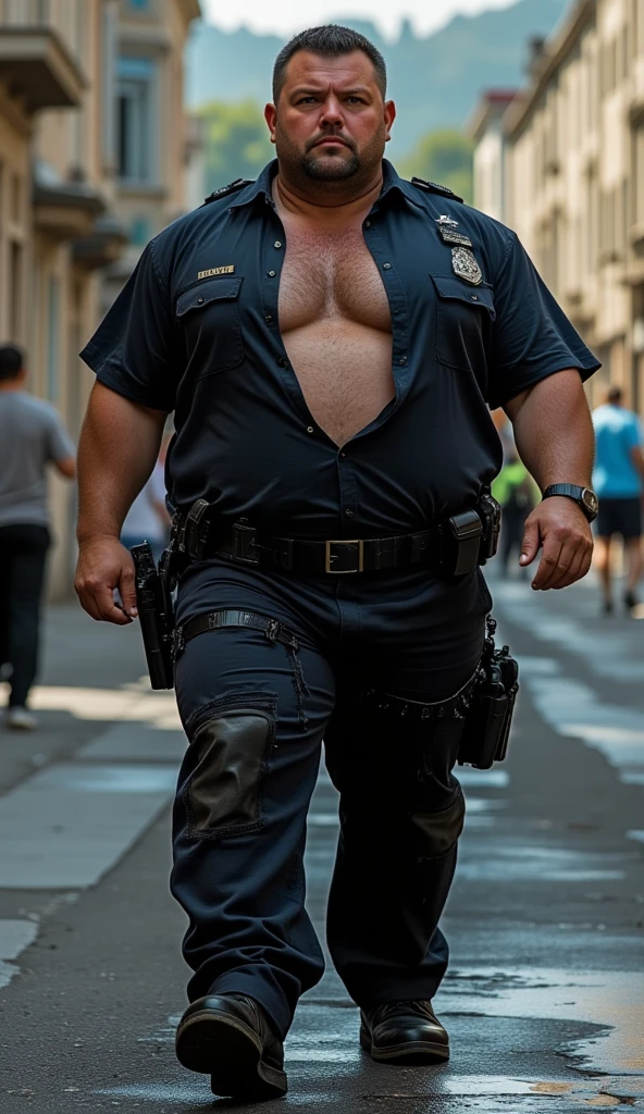 Mad hot police officer shirtless in shorts