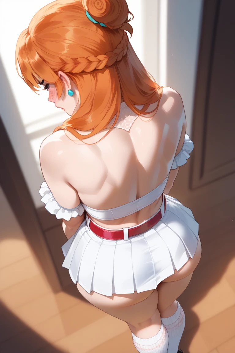 BREAK looking at viewer, BREAK outdoors, BREAK (masterpiece:1.2), best quality, high resolution, unity 8k wallpaper, (illustration:0.8), (beautiful detailed eyes:1.6), extremely detailed face, perfect lighting, extremely detailed CG, (perfect hands, perfect anatomy),makima, long hair, smile, bangs, (medium breasts:1.2), (yellow eyes:1.2),onsen,night, braid, red hair, braided ponytail, ringed eyes,necklace,skinny fit,nipples,showing breasts,no bra,naked,sexy bathrobe,stockings,anus,asshole,from behind,showing ass,bend over,small ass,on all fours.