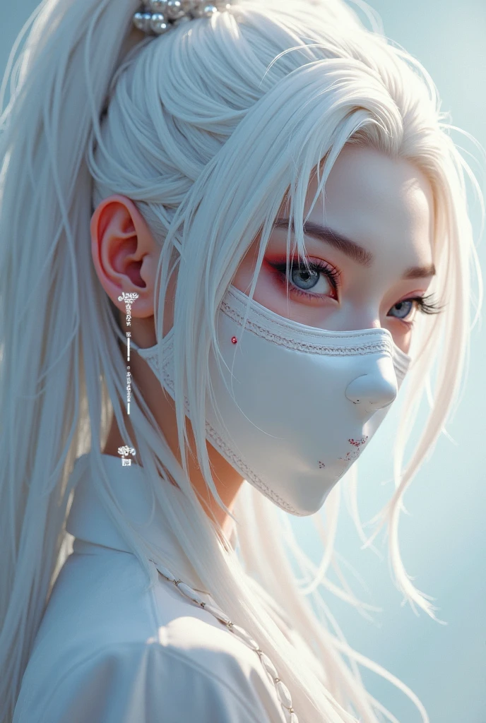 Close-up of a white-haired woman wearing a white mask, Beautiful character painting, Gu Weiss, artwork in the style of Gu Weiss, White-haired deity, author：Yang J, Epic and beautiful character art, Stunning character art, author：Fan Qi, by Wuzhun Shifan, Gu Weiss on pixiv artstation