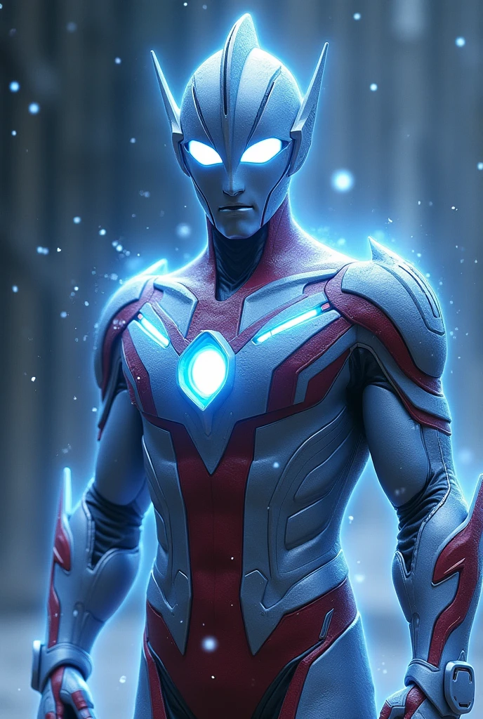 s Ultraman,superheroes,Heroic gesture,Space warriors,Justice incarnate,Tall and mighty,Fine facial features,Dynamic energy flow,4K Ultra HD picture quality,high-contrast cinematic effects,huge shadows cast,dark sci-fi background,Cold and frozen atmosphere,electromagnetic pulse bursts,dazzling beam of light,extremely realistic texture,professional art painting