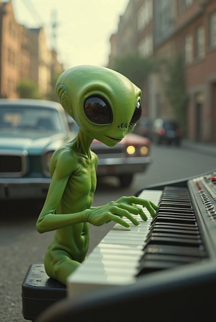 animated cartoon, an alien holding a broken record, diagonal jupiter scenario 