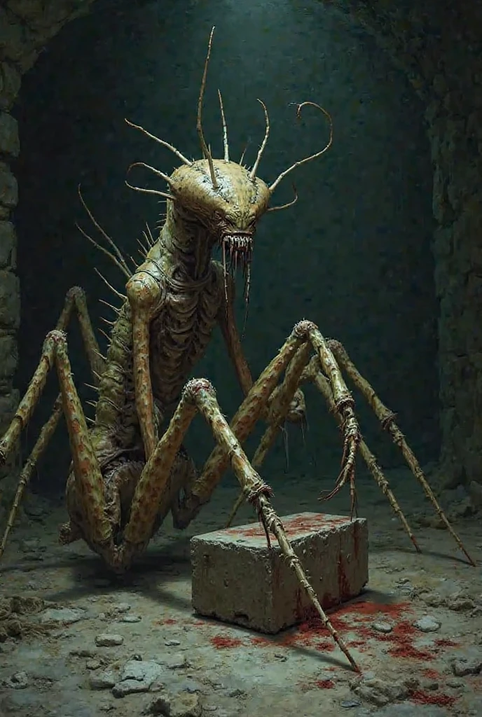 Highest quality,4K,8K,High resolution,masterpiece:1.2),Super detailed,Realistic,photoRealistic:1.37,this creature, A terrifying fusion of a spider and a six-armed human woman, It embodies a grotesque harmony between two different forms.. The upper body retains unmistakably feminine features, Although it has been distorted during the merger process. His eyes shine with sinister intelligence, More spiders than humans. (Hairless, White skin:1.3),

胴体からさらに4本の手feetが生えてくる, Long and thin like a spider、There is a joint, but、It retains an eerily human-like texture.. In these arms、It has sharp-tipped fingers, Chitinous Claws, Can tear flesh easily.

The lower body is a mix of spider and human anatomy, The abdomen stretches backwards like a monstrous arachnid.. Jagged spines protrude from its exoskeleton., Each a reminder of our unnatural origins. feet, A grotesque combination of a human thigh and a spider&#39;s hairy limb, Offers both agility and strength, Able to glide across surfaces with incredible speed and grace.

in its existence, I can&#39;t help but feel a primal fear., It&#39;s like staring into an abyss where man and spider combine to create a nightmare avatar..