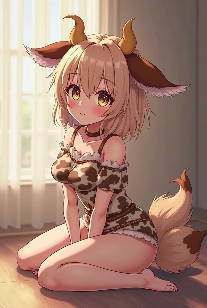 anime_source, (masterpiece), best quality, expressive eyes, perfect face, score_9, score_8_up, score_7_up, 1girl, 2021, all fours, animal print, ass, bangs, bare shoulders, bed, bed sheet, bedroom, blonde hair, blush, breasts, camouflage, choker, cleavage, collarbone, cow ears, cow print, earrings, food print, futon, gyaru, heart print, indoors, jewelry, large breasts, leopard ears, leopard print, leopard tail, long hair, looking at viewer, on bed, open mouth, panties, print bikini, print bra, print gloves, print legwear, print panties, print skirt, serval \(kemono friends\), serval print, sheet grab, smile, solo, strap slip, thighhighs, thong, tiger print, tongue, tongue out, underwear, year of the ox