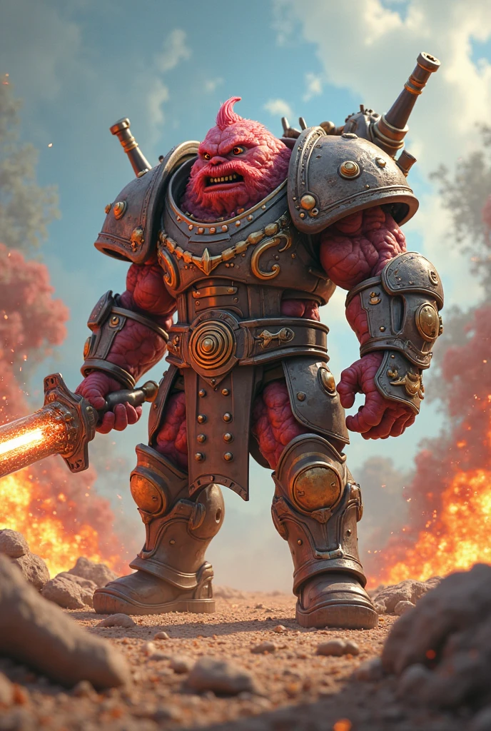 A warrior meatball with brave arms and legs