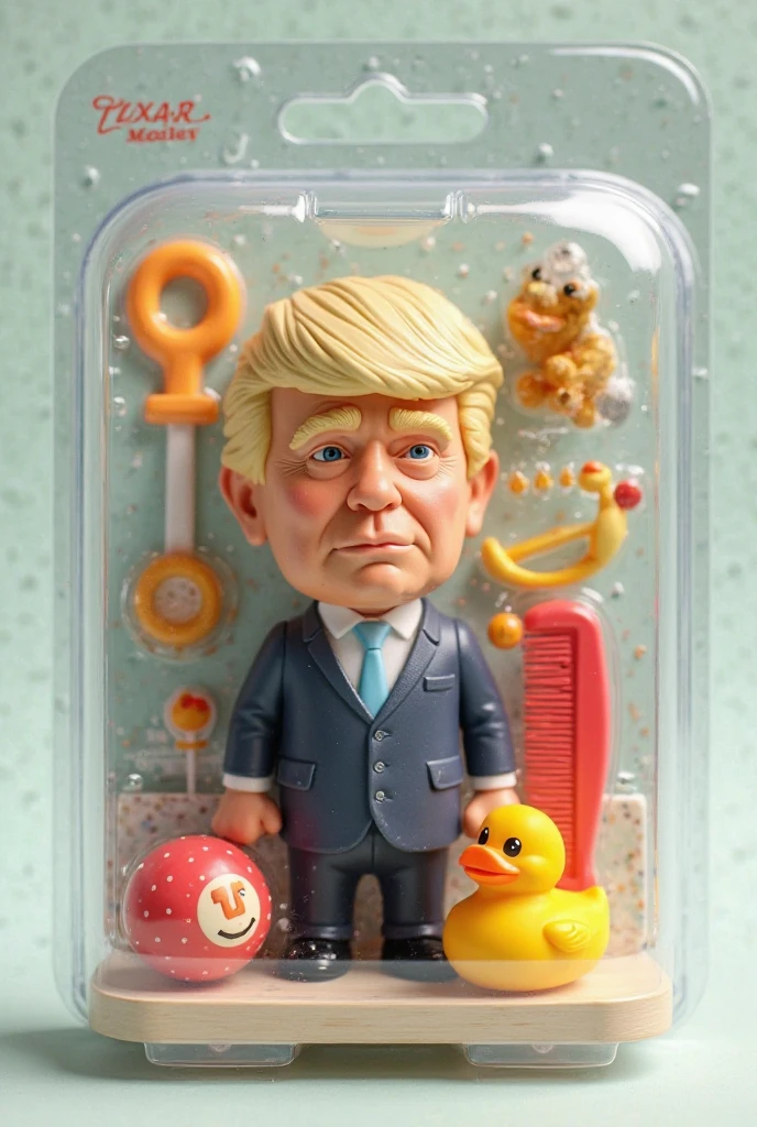 A boss baby cake with picture of boss baby on top and feeder bottle on right and black suitcase on left