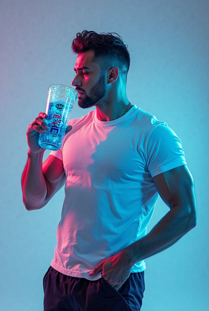 a man in a liquid container