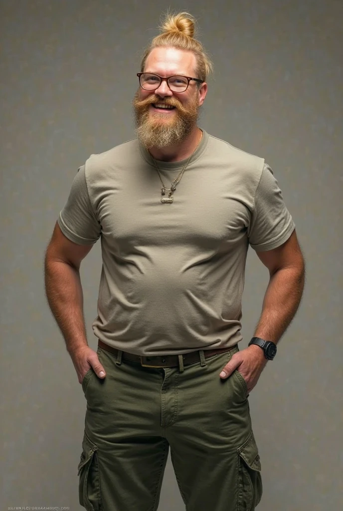 A portrait of a muscular redhead bearded man with short hair and a long beard wearing glasses, wearing t-shirt, sitting near the telescope (Best quality, 4k, Masterpiece :1.3)