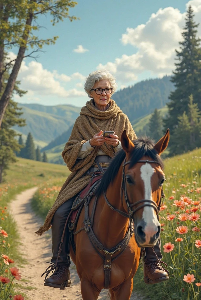 cinematic film still closeup,beautiful (ohwx woman:1.3) as a Ciri from the witcher,wearing white long sleeve shirt with brown leather pants,several leather pouches,happy,white hair,eye shadow,eye liner,looking at viewer,walking with her pet donkey in New Zealand mountains during a cloudy day,a pet hawk is resting on her shoulder,hyperdetailed photography,film grain,professional,8k,4k textures,detailed skin,masterpiece,<lora:cascina_db128_v1_Lora:1.05>,