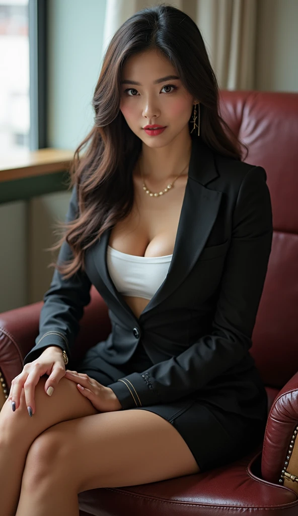 Top Quality Masterpiece, 1 Girl, Beautiful Face, (Photorealistic Picture:1.3), A solitary European beauty with a captivating visage, her features delicately detailed down to the smallest pore, bathed in elegant rim lighting. The image is rendered in pristine 8K UHD resolution, each pixel meticulously crafted to bring out the true essence of her radiant skin. Shot with a DSLR, this high-quality photograph comes alive with detail, capturing every curve and contour of her enchanting form.
Small Cute One Girl, Black Formal Blazer, Middle Breast, Short Skirt, Office, An all
