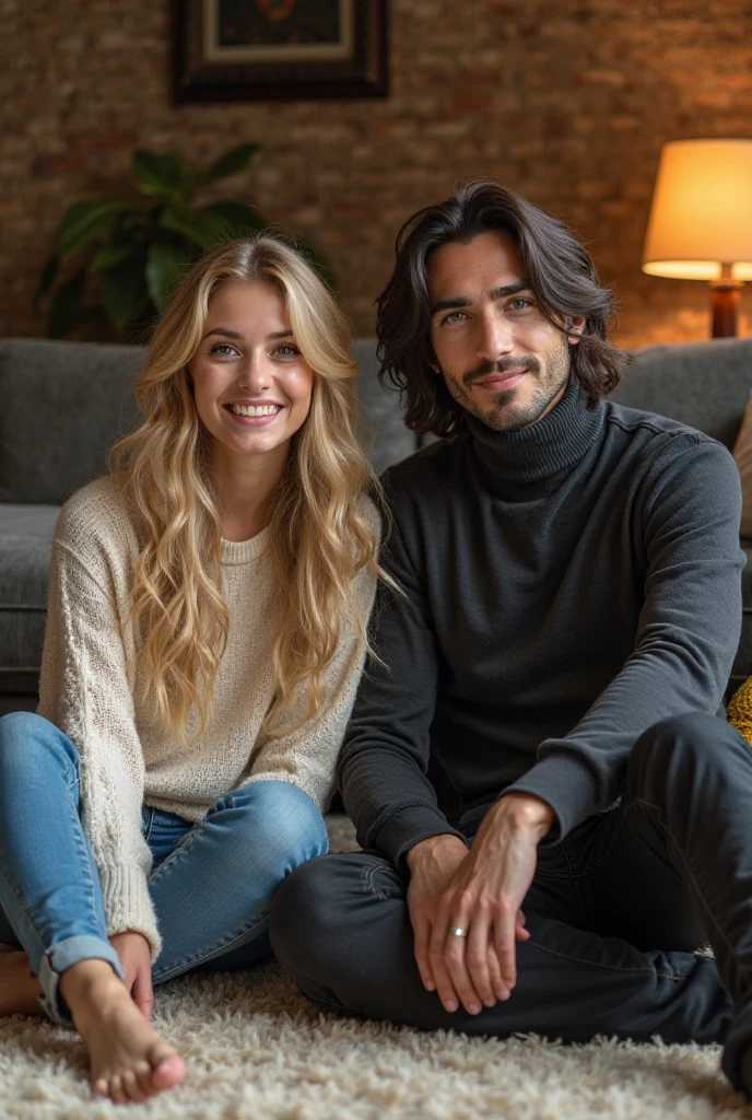 Reymond Cauan, forte de barba,  e Sabrina Carpenter, casal apaixonado, pose casal, muito intenso, sensual, apelo masculino alta moda
