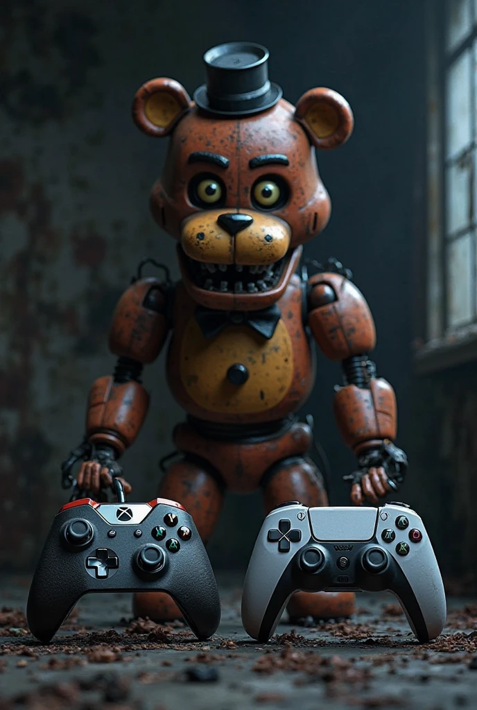 Teddy Bear's midnight harem，FNAF，terroral，Old，It hasn't been fixed for a long time，many, Many sharp iron spiny teeth，Several rows of teeth，Shabby leather shell，decrepit，Highest quality，The finest details，Blurred flesh and blood，Tattered robot toy hood --auto