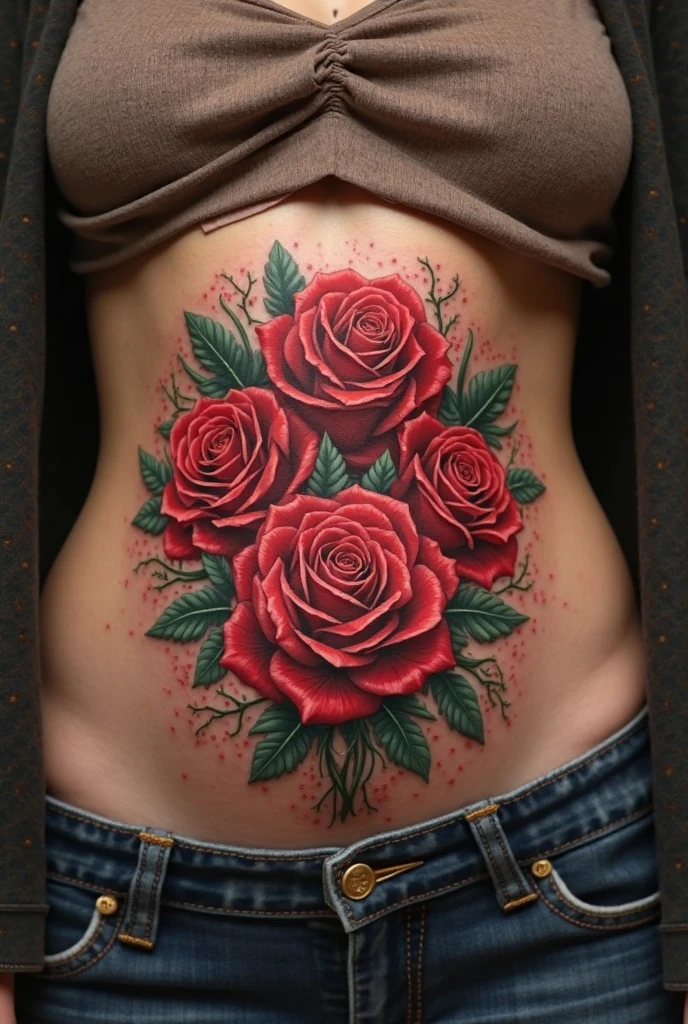 Tattoo de rosa com espinhos na coxa