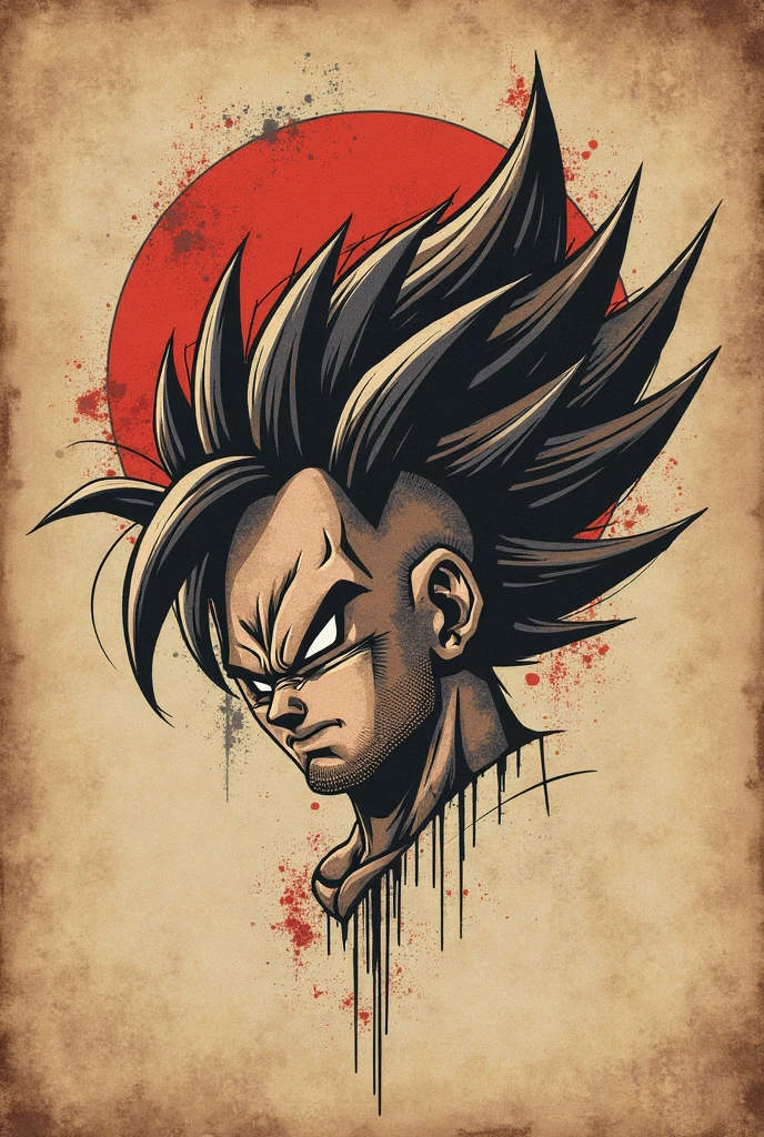 an ultra detailed illustration of vector t shirt design features Goku from dragon ball z, super Saiyan, full of rage, gothic style, dark fantasy, evil splash, hyper detailed, 32k resolution, white background --auto --s2