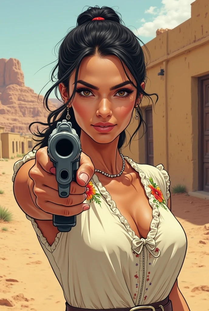 anime, 1girl, 1950s, fashion, elegant, flapper dress, faux fur collar, 1950s victory rolls hairstyle, bandana covering mouth, color, pistols, stage performer, dynamic pose, (best quality,4k,8k,highres,masterpiece:1.2),ultra-detailed,(realistic,photorealistic,photo-realistic:1.37),vibrant colors,dramatic lighting,cinematic composition,cinematic lighting,dramatic pose