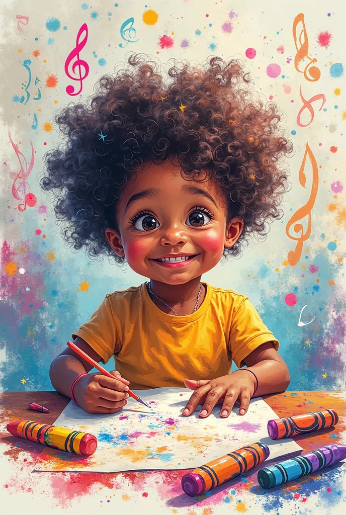 Black child makes cute painting
