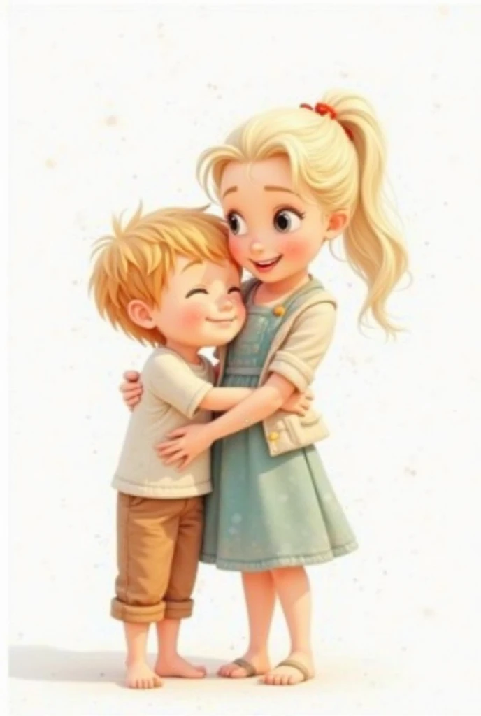 "Mom kissing her little boy on the lips", blonde hair, Mother is seen wearing skirt, Little boy is seen wearing shorts, master part, Realistic, high resolution, alta qualidade, extremely high quality, best quality, Ultra Detalhado, extremamente detalhado,