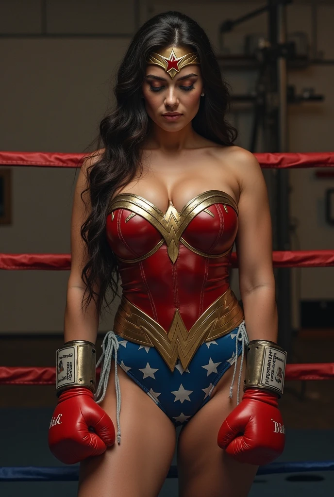 Alexa Davalos , luchador de artes marciales mixtas, MUJER BOMBA, MAILLOT MANGAS LARGAS, BODY AZUL ROJO, rayas blancas, diadema roja, brazalete rojo, CREMALLERA DE CUELLO BLANCO, MEDIAS EXPUESTAS, Muscles, MALLAS FUERTES, QUADRICEPS, pelo negro trenzado, PODO CUERPO MAJESTUOSO, vista frontal, luz, iluminar desde el fondo, EMPTY RING, obra maestra