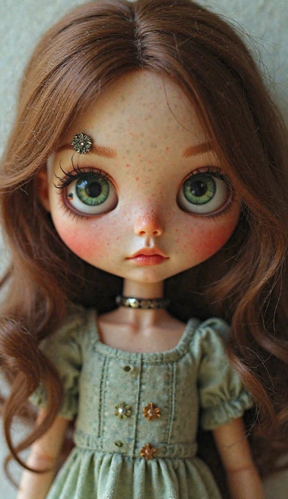 Blythe doll with very curly hair, green eyes and white skin