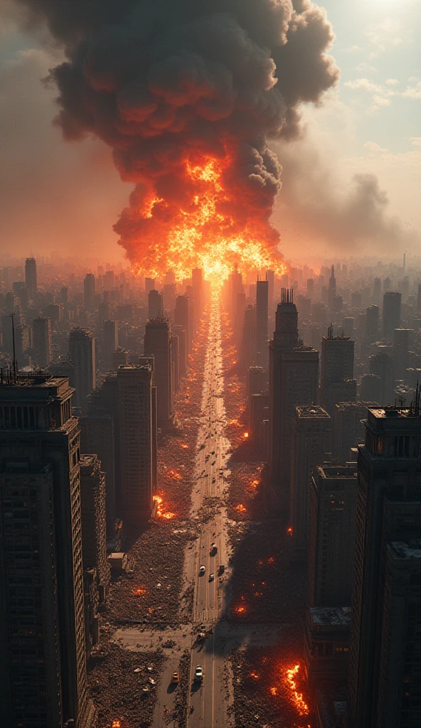 Armageddon、end of the world、Destruction of the city、Rays from the sky、A great catastrophe、8K、Raw-Photo、Top  Quality、​masterpiece:1.5、Ultra-lightweightHigh resolution;;;;;;;、Photorealcitic:1.5、Cinematic light、Soft volumetric lighting:1.5、realisitic、Photorealcitic:1、Detailed skins、profesional lighting、a photo of、foco nítido、The Details、profesional lighting、photon maping、Detailed and complex environments、ighly Details、Top  Quality、Artistic photography、photorrealistic concept art、silky, Natural volumetric cinematic perfect lighting、midjourney、detailed hands、