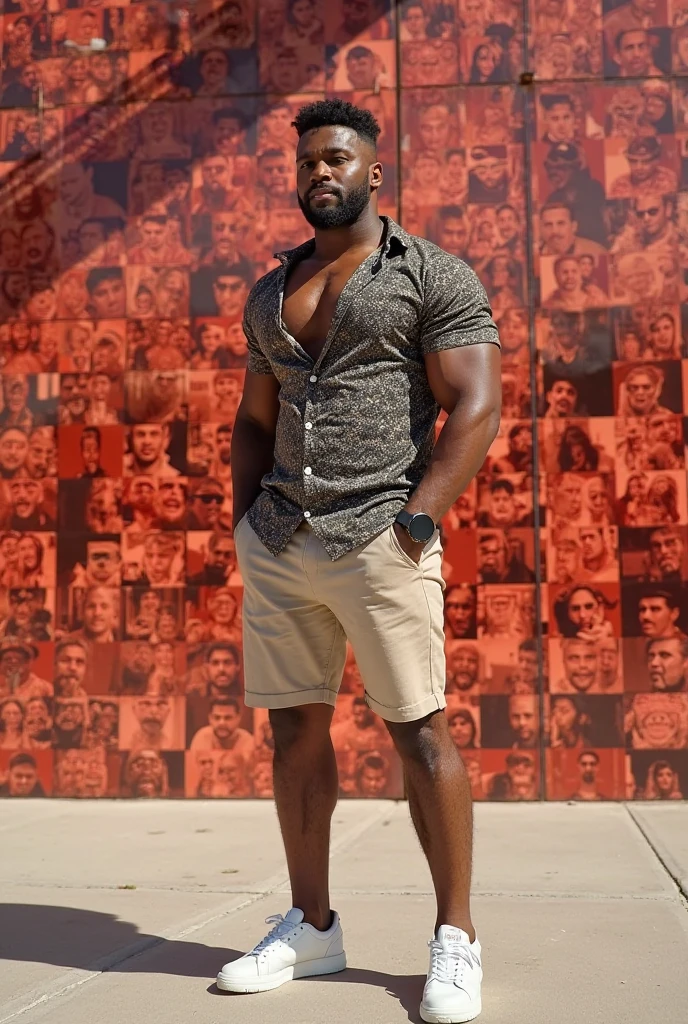 Muscular black man angry because his bus hasn&#39;t arrived